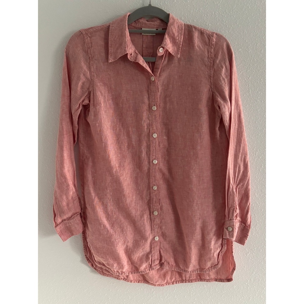Spartina 449 Top Womens XS Pink Linen Button Down Coastal Beachy Minimalist‎